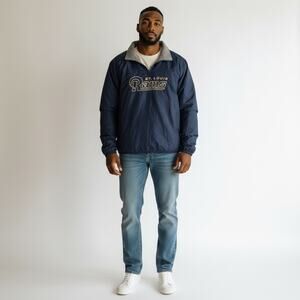 Vintage St. Louis Rams Navy Pullover Jacket - Men's 2XL